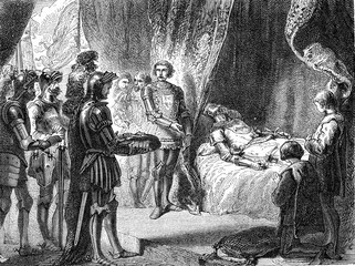 Death of Bertrand du Guesclin, vintage illustration.
