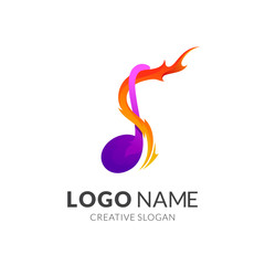 Hot Music Logo Design, Fire Musical Note Logo Vector