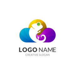 Cloud Chameleon/Iguana Silhouette Logo Design, Colorful Animal Mascot Logo Vector