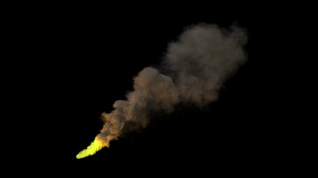 3D special effect animation, the thick smoke column from the yellow flame is suitable for various special effect disaster movies, two shot contains alpha channel