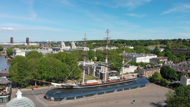 Stunning Aerial Orbit of The Cutty Sark in Greenwich, London. Shot Three, Clockwise.