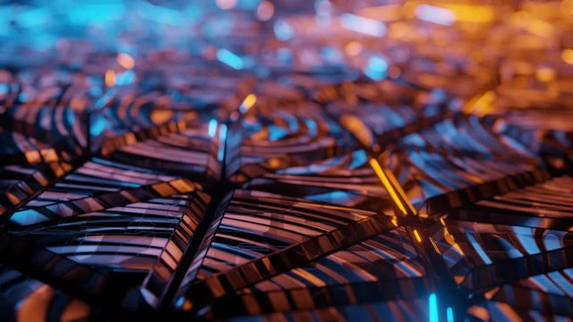 Abstract colorful background. Modern futuristic tiles. Cyberpunk seamless loop. Reflective mirror surface. Neon techo sci-fi. Energy flow. surreal waves.