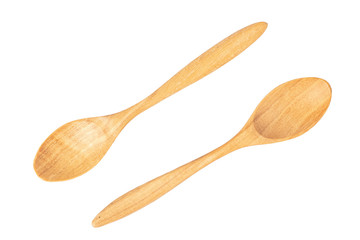 Two wooden spoons isolated on white background.