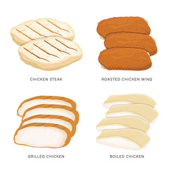 Set of food Chicken sliced isolated on a white background. Cartoon Vector illustration