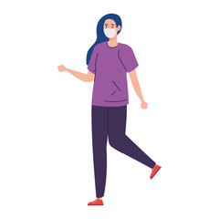 woman using medical protective mask against covid 19 vector illustration design