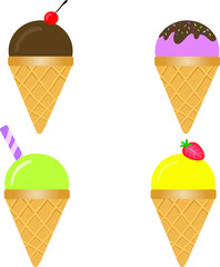 Set of ice cream icons in flat style. Ice cream on white background.  Vector illustration