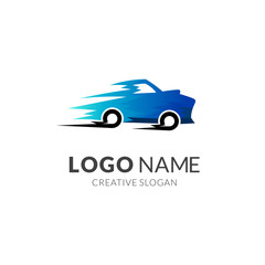 Fast Car Automotive Transportation Logo Design in Blue Color