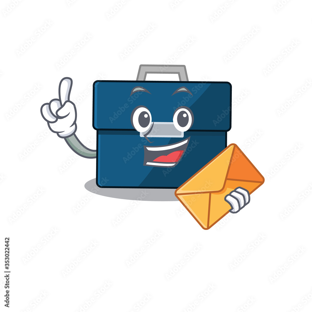 Poster a picture of cheerful business suitcase cartoon design with brown envelope