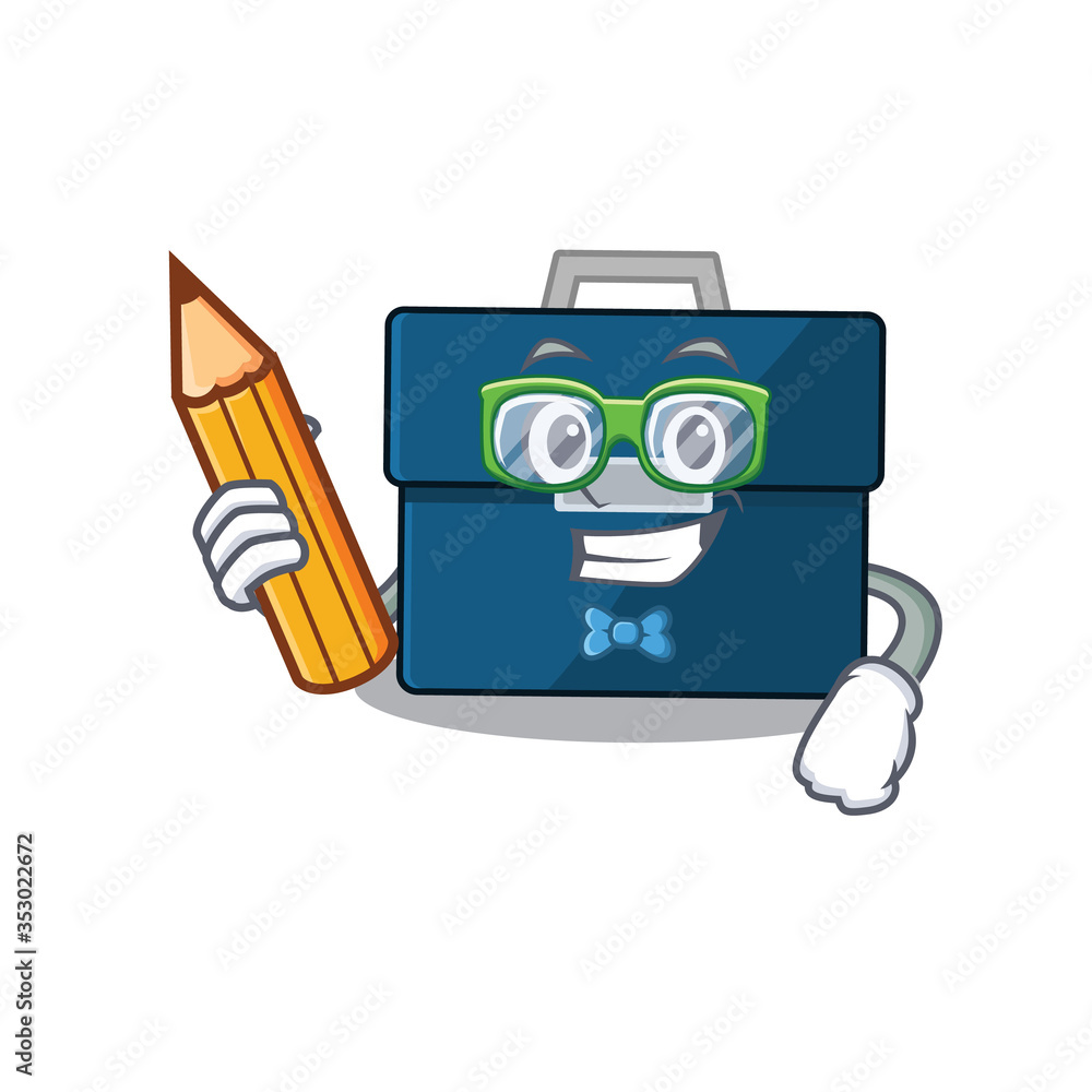 Poster A clever student business suitcase cartoon character study at home