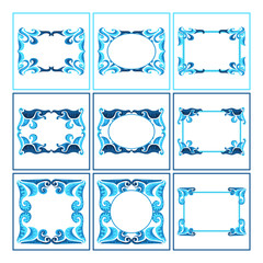 Set of Vector Design of a Blue Leaf Ornament Box Frame with a Nature Theme