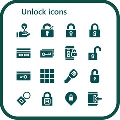Modern Simple Set of unlock Vector filled Icons