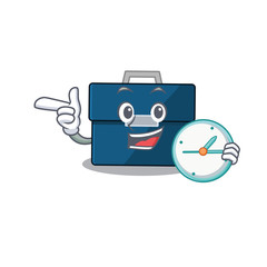 mascot design style of business suitcase standing with holding a clock