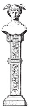 Hermes statue, vintage illustration.