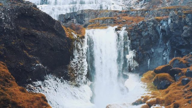 Zoom out of Dynjandi waterfall in Iceland