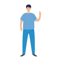 young man waving on white background vector illustration design