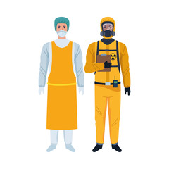 workers wearing biosafety suits characters