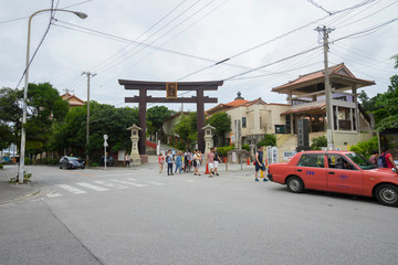 Street view in front of Naminoue Shrine in Naha, Okinawa, Japan