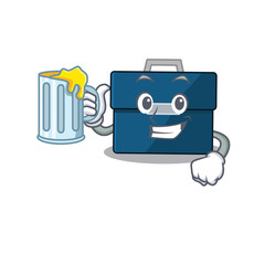 A cartoon concept of business suitcase with a glass of beer