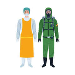 Fototapeta premium workers wearing biosafety suits characters