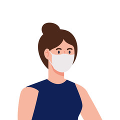 woman using medical protective mask against covid 19 vector illustration design