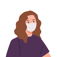 woman using medical protective mask against covid 19 vector illustration design