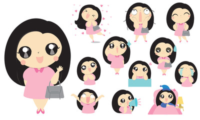 Cute girl cartoon character set