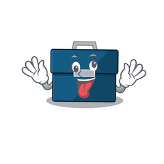 A mascot design of business suitcase having a funny crazy face