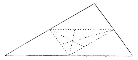 Center of gravity of the outline of a triangle, vintage illustration.