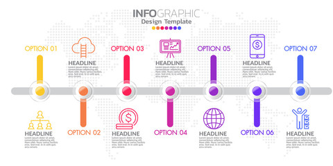 Infographic template design with 7 color options.