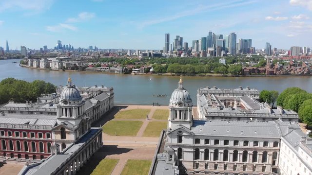 Smooth Aerial Orbit of the Old Royal Naval College. Rare Footage, No People.