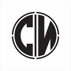 CN Logo initial with circle line cut design template on white background