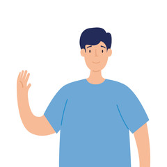 young man waving on white background vector illustration design