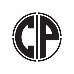 CP Logo initial with circle line cut design template on white background