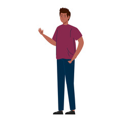 young man waving on white background vector illustration design