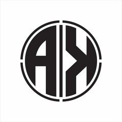 AK Logo initial with circle line cut design template on white background