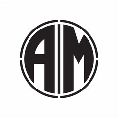 AM Logo initial with circle line cut design template on white background