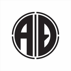 AQ Logo initial with circle line cut design template on white background