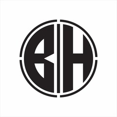 BH Logo initial with circle line cut design template on white background