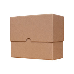 Brown craft paper box on white background. Object with clipping path