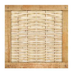 close up woven bamboo pattern frame isolated on white with clipping path.