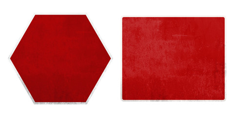 Set of blank red road sign or old traffic signs isolated on white background. Object with clipping...