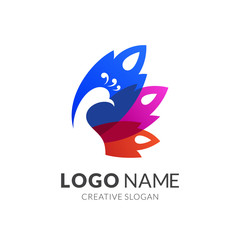 Peacock Silhouette Colorful Animal Logo Design, Simple Bird Feather Vector Icon