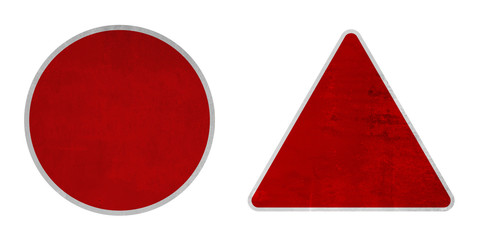 Set of blank red road sign or old traffic signs isolated on white background. Object with clipping path