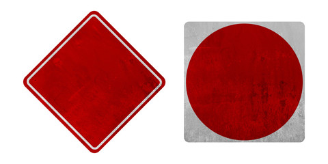 Set of blank red road sign or old traffic signs isolated on white background. Object with clipping path