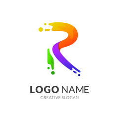 Letter R Water Splash Colorful Logo Design