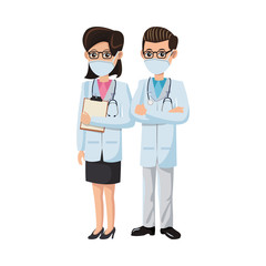 Fototapeta premium couple doctors using medical masks