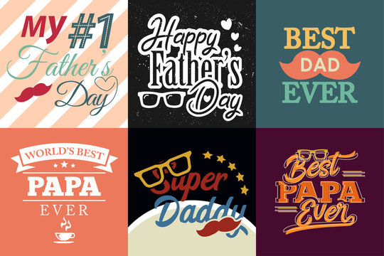 Happy Fathers Day Badges Set. Vector Typography Concept For Tshirt Print, Postcard, Flyer Template, Decor Element, Vector Illustration.