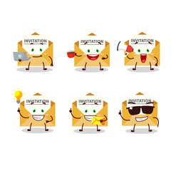 Invitation message cartoon character with various types of business emoticons