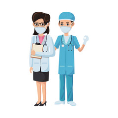 Fototapeta premium couple doctors using medical masks