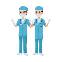 Fototapeta premium couple doctors using medical masks